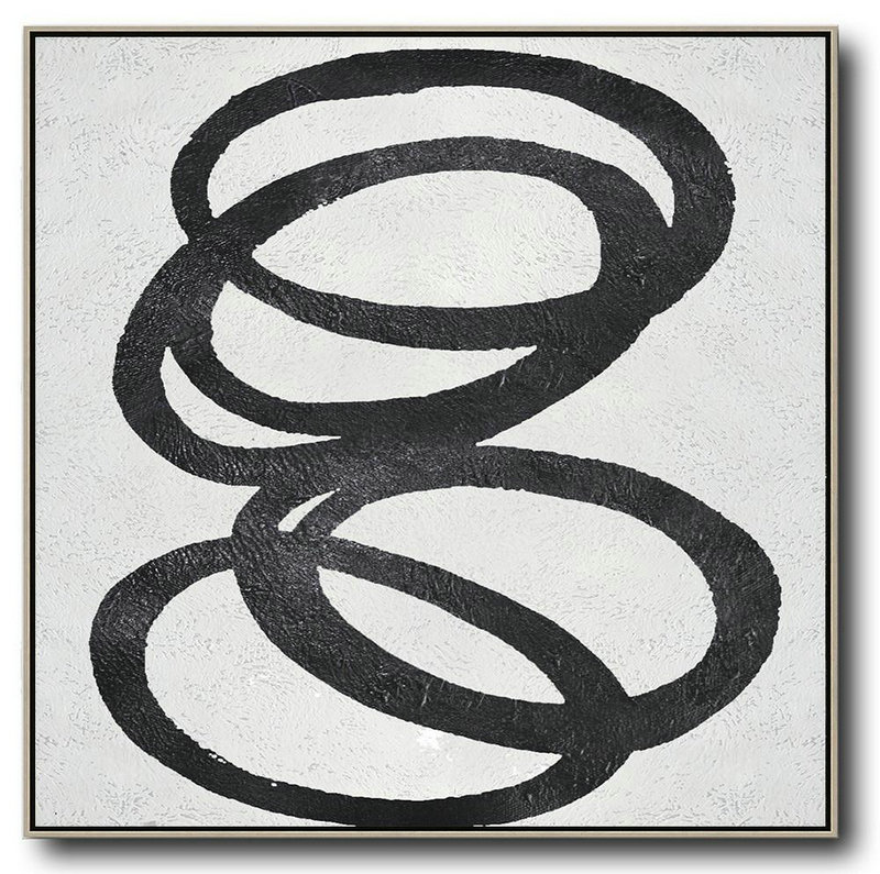 Large Abstract Painting On Canvas,Oversized Minimal Black And White Painting - Modern Living Room Decor